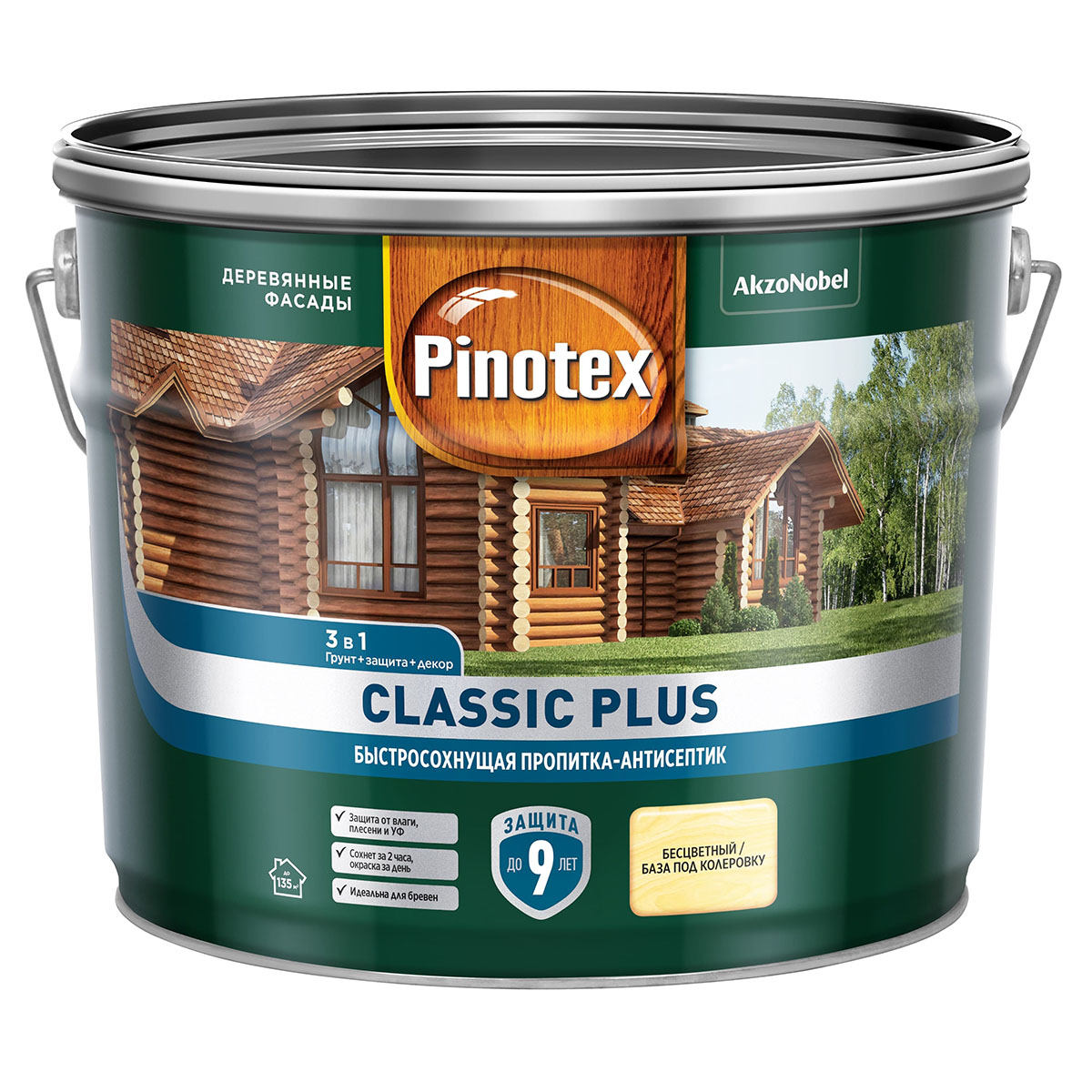 PINOTEX CLASSIC PLUS пропитка-антисептик, быстросохнущая 3 в 1, база под  колеровку (0,9л) — купить в Москве по низкой цене