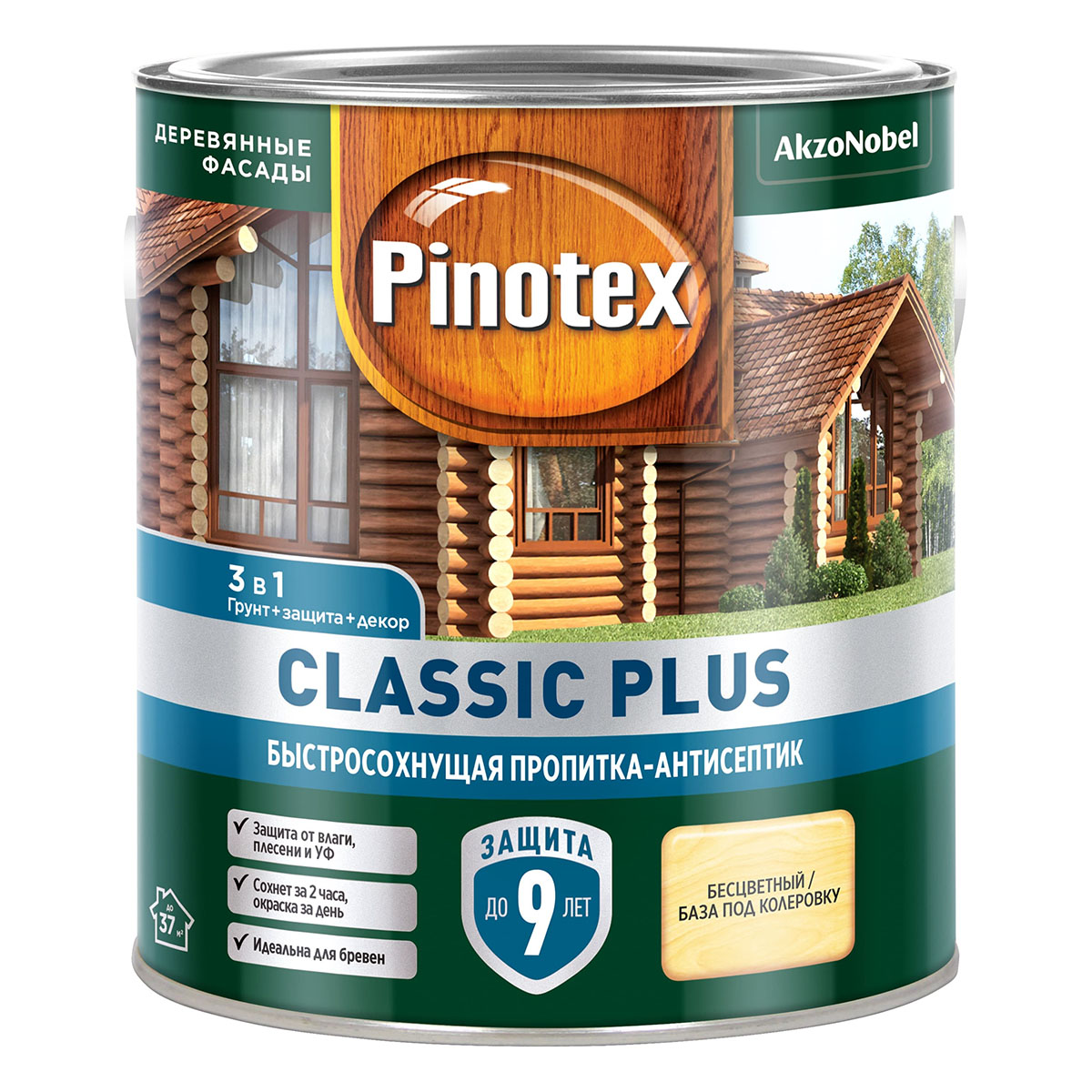 Pinotex Classic Plus пропитка-антисептик быстросохнущая 3 в 1, лиственница (9л)