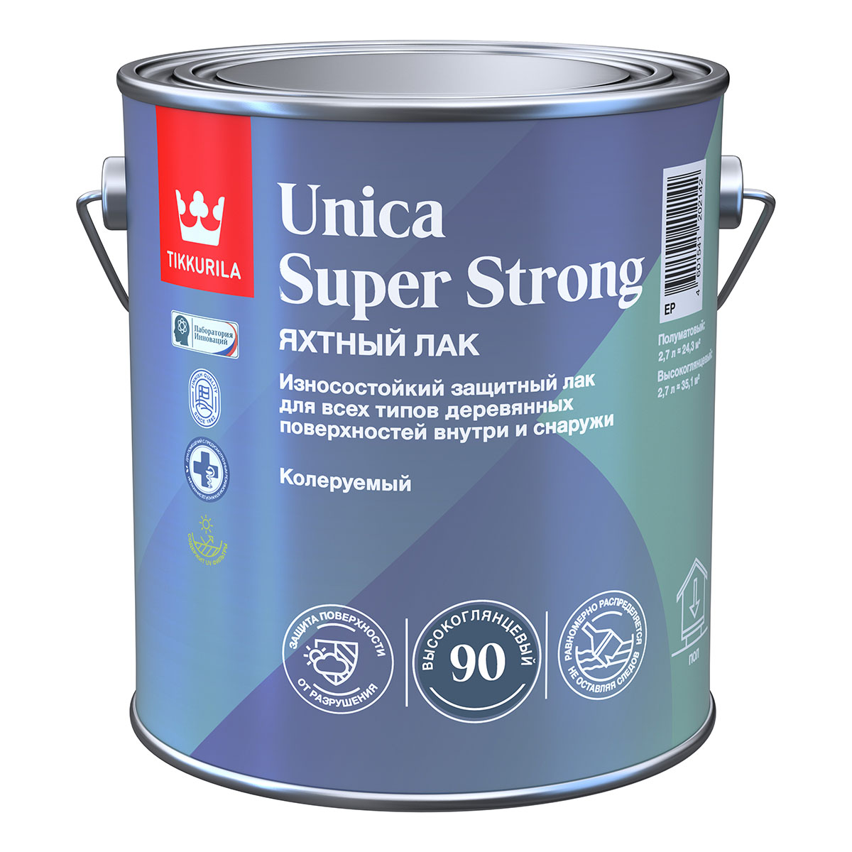 TIKKURILA UNICA SUPER STRONG EP лак универсальный, износостойкий, высокоглянцевый (0,9л)