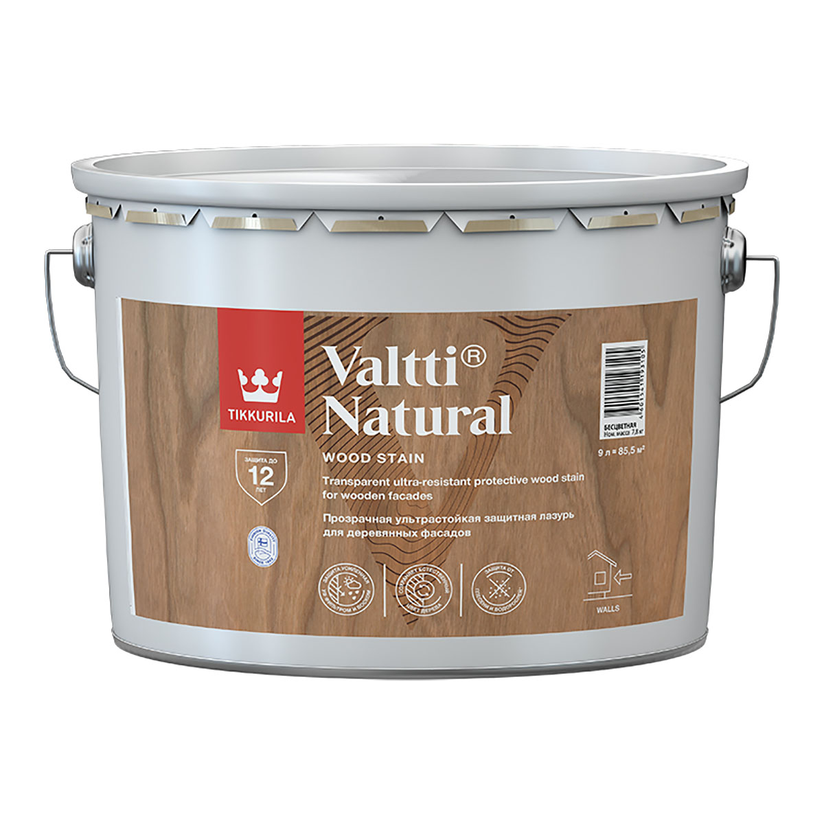 TIKKURILA VALTTI NATURAL лазурь ультрастойкая, с прозрачным покрытием,  полуглянцевая (9л) — купить в Москве по низкой цене