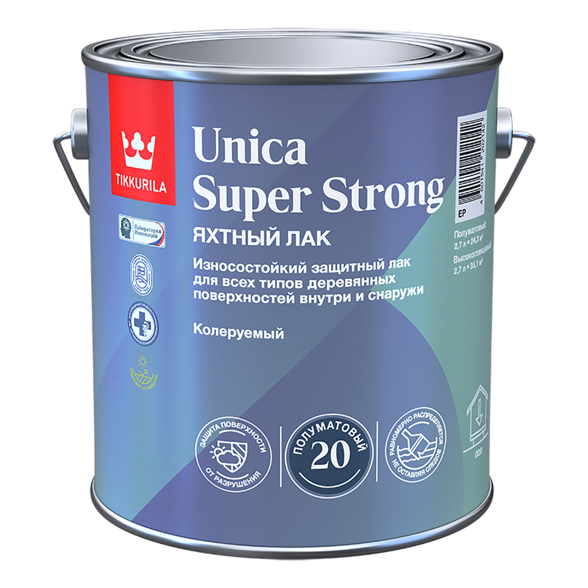 TIKKURILA UNICA SUPER STRONG EP лак универсальный, износостойкий,  полуматовый (0,9л) — купить в Москве по низкой цене